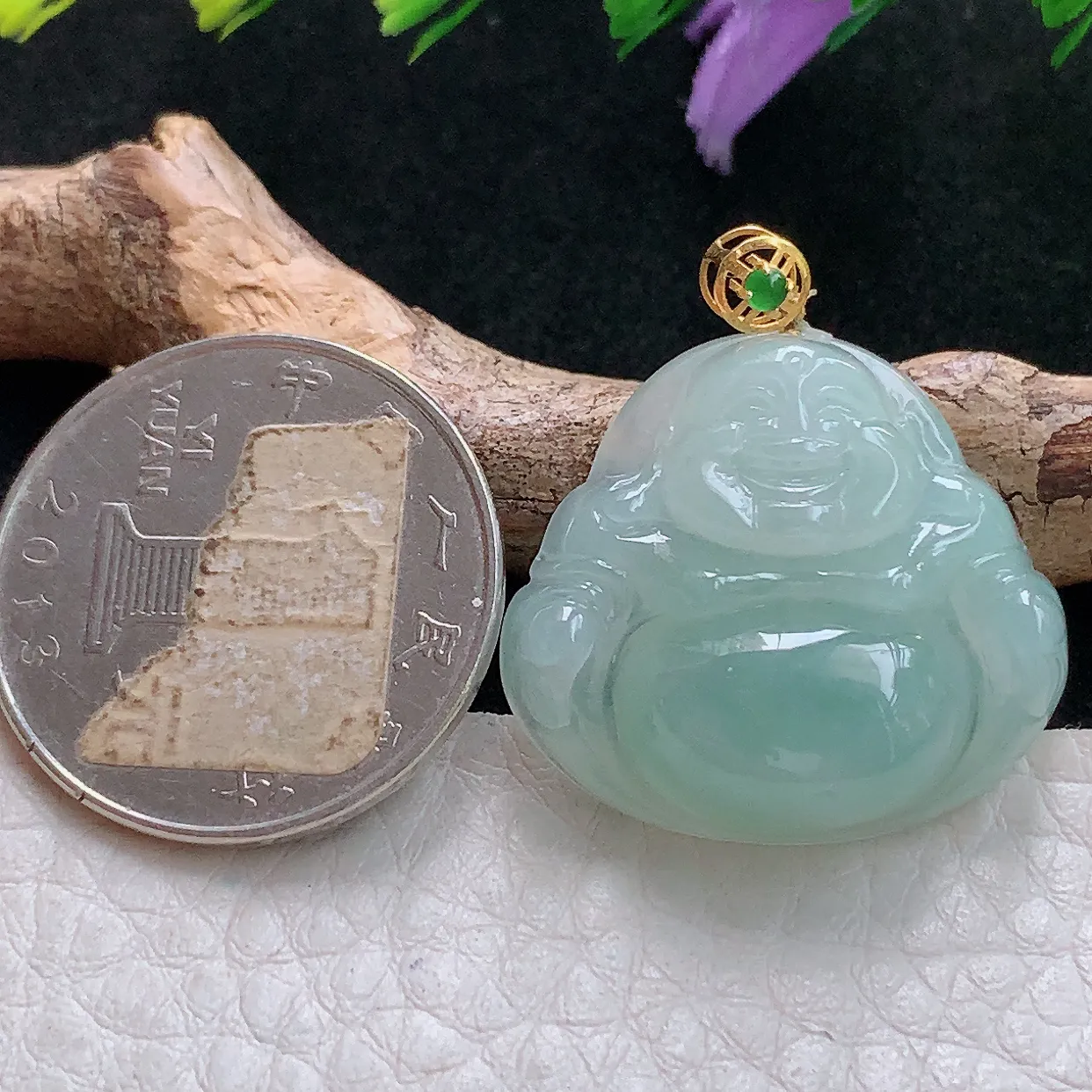 x54实拍24*26.5*7.7老坑天然翡翠冰晴绿饱满佛公 开心佛玉挂件 玉吊坠