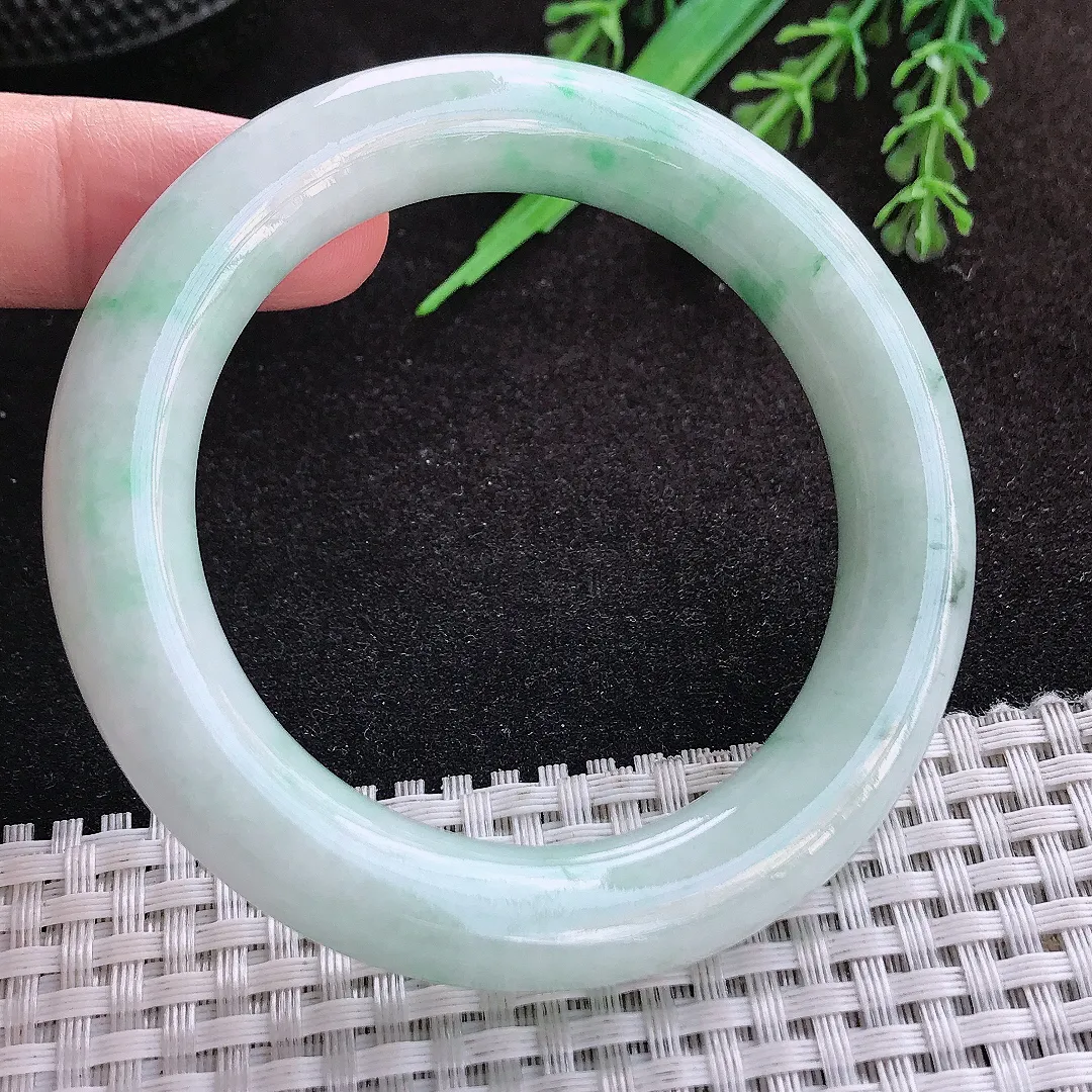 自然光53/11.3/10.9老坑秀气温润飘花圆条手镯翡翠玉镯子美人镯手环