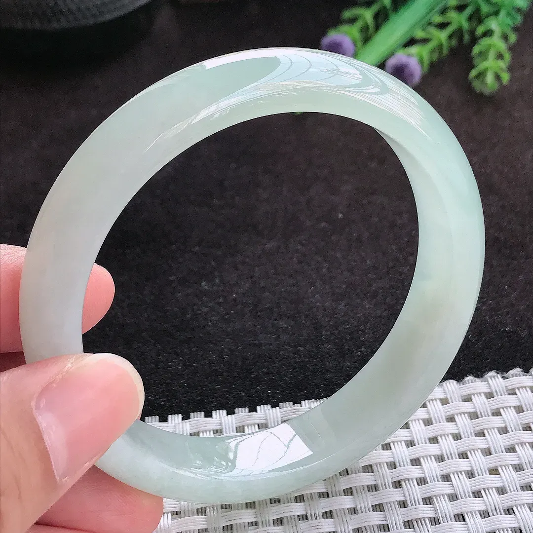 自然光59/12.7/8老坑冰纯果冻胶冰晴绿手镯翡翠玉镯子美人镯手环