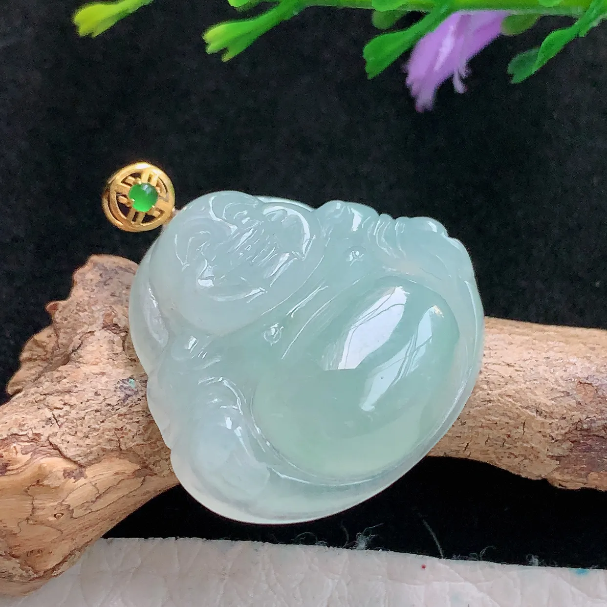 x54实拍24*26.5*7.7老坑天然翡翠冰晴绿饱满佛公 开心佛玉挂件 玉吊坠