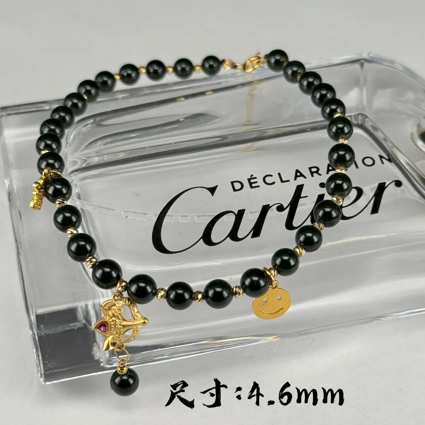精品18k墨翠手串 种好色正 黑度极好 打灯通透 油性十足 尺寸4.6