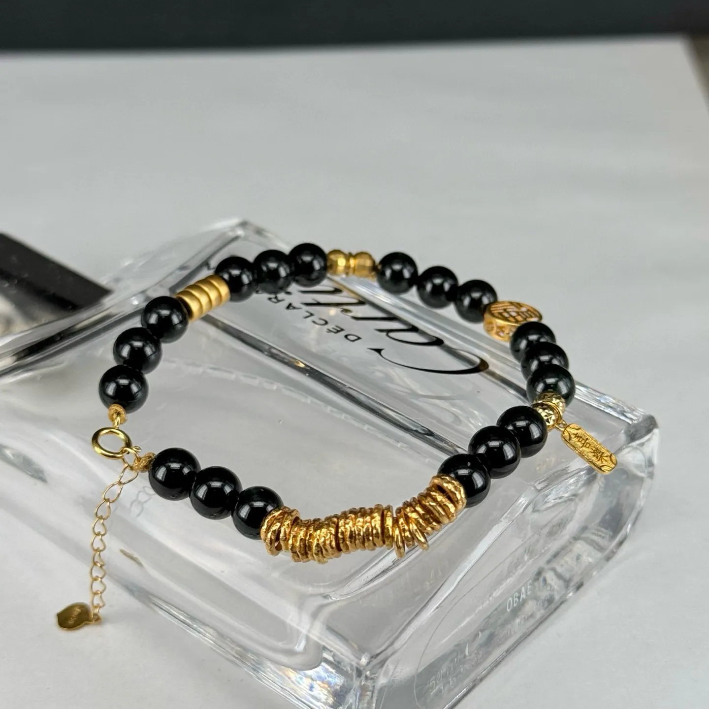 精品18k墨翠金盘缠珠子手串 尺寸6.3