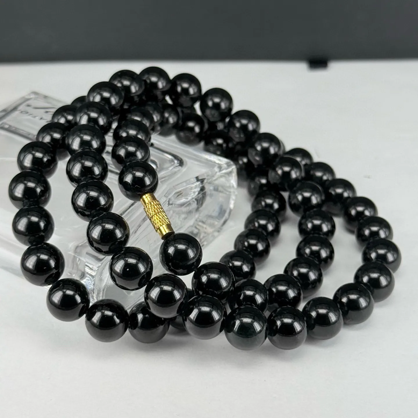 精品墨翠珠子长串 种好色正 黑度极好 打灯通透 油性十足 尺寸10.3