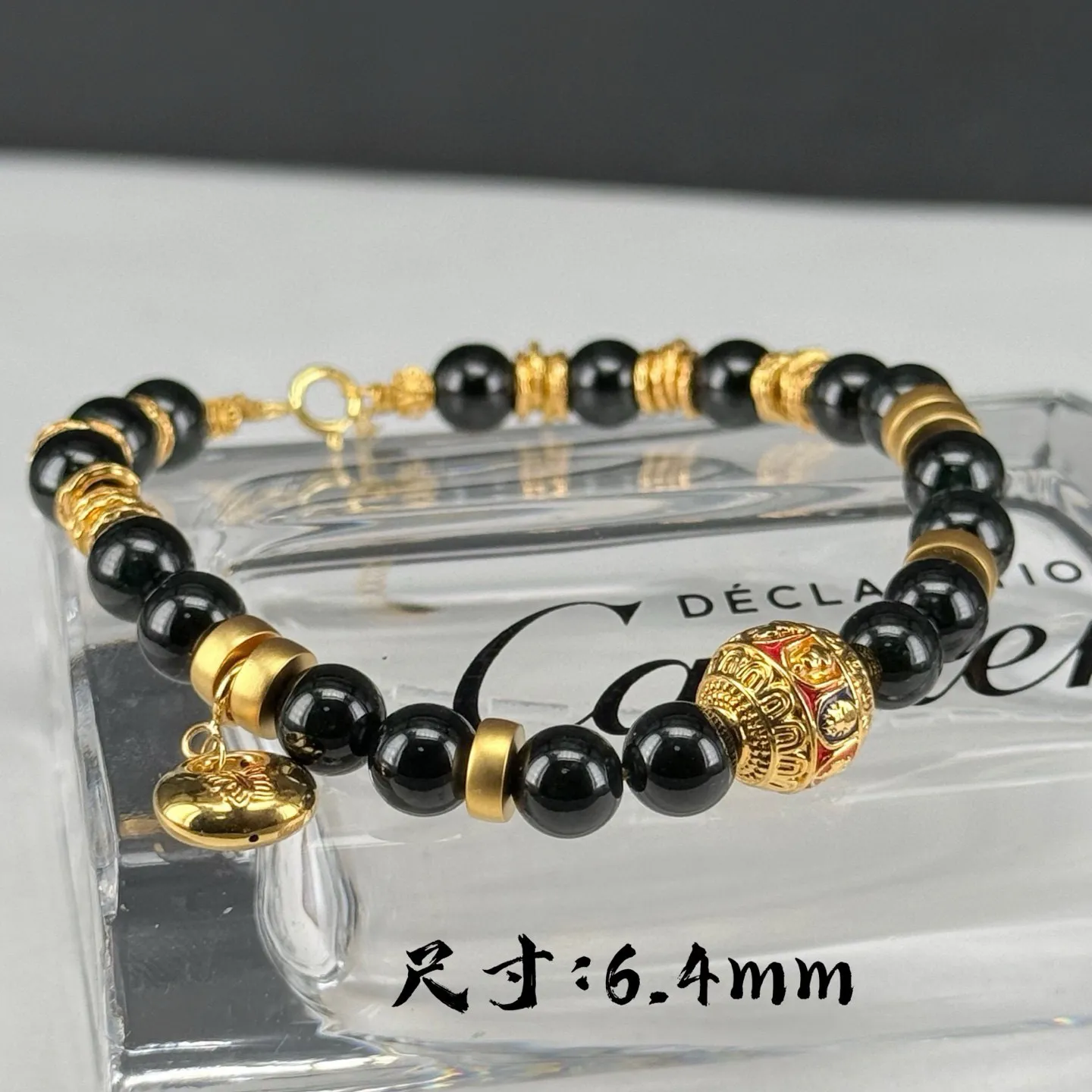 精品18k墨翠珠子手串 种好色正 黑度极好 打灯通透 油性十足 尺寸6.4