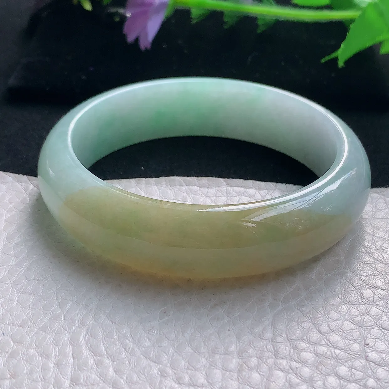 z大圈口60*16.3*8.3轮胎镯 老坑天然翡翠黄加绿宽边玉手镯 珠宝玉手环