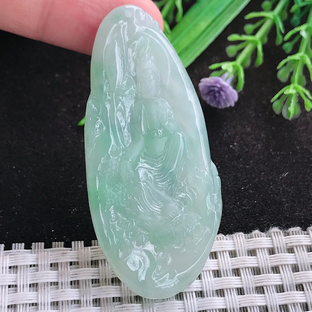 自然光59.8/27/5老坑冰胶水灵冰晴御龙观音挂件翡翠玉坠吊坠百搭