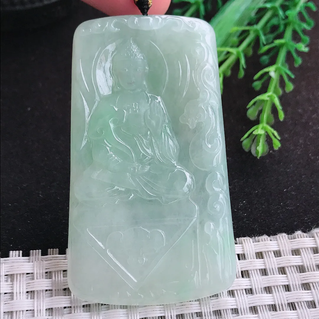 自然光52.8/38/5.2老坑冰胶水灵冰晴观音菩萨挂件翡翠玉坠吊坠百搭