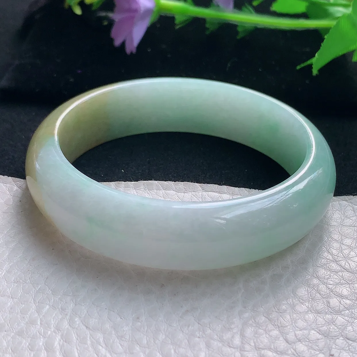 z大圈口60*16.3*8.3轮胎镯 老坑天然翡翠黄加绿宽边玉手镯 珠宝玉手环