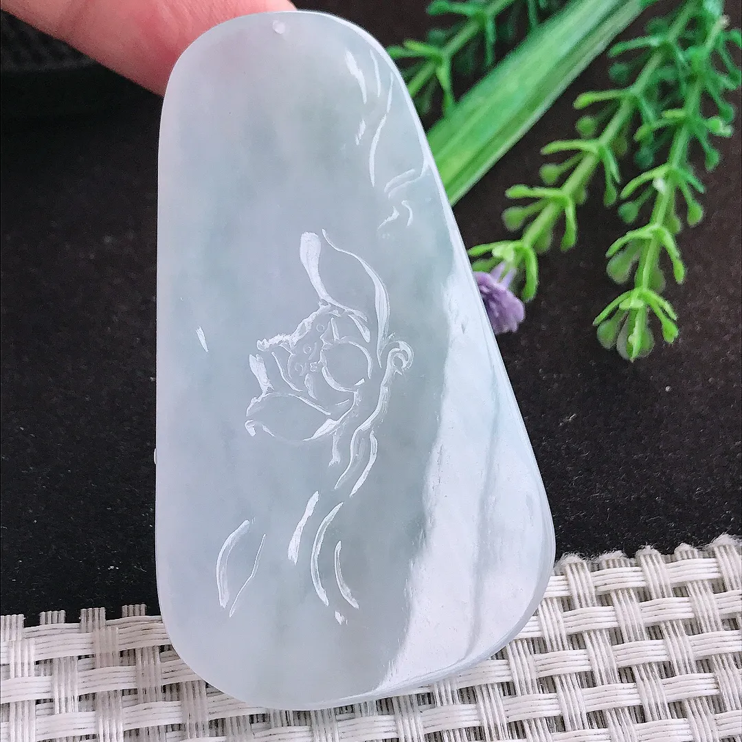 自然光68.4/39.8/6老坑秀气冰胶月光白普贤菩萨挂件翡翠玉坠吊坠百搭
