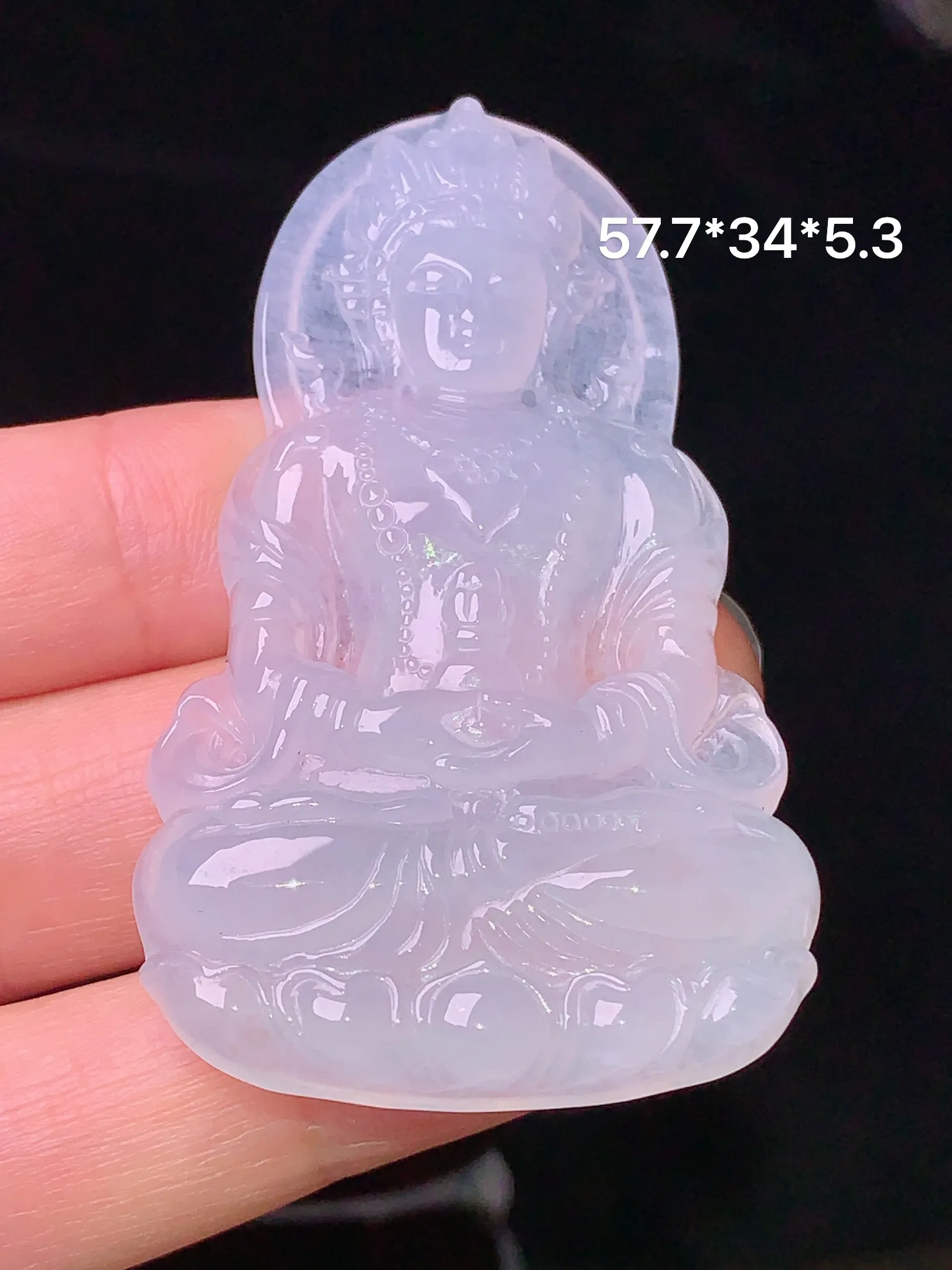 冰种度母观音菩萨吊坠 玉质细腻 水润亮眼 整体尺寸57.7*34*5.3
