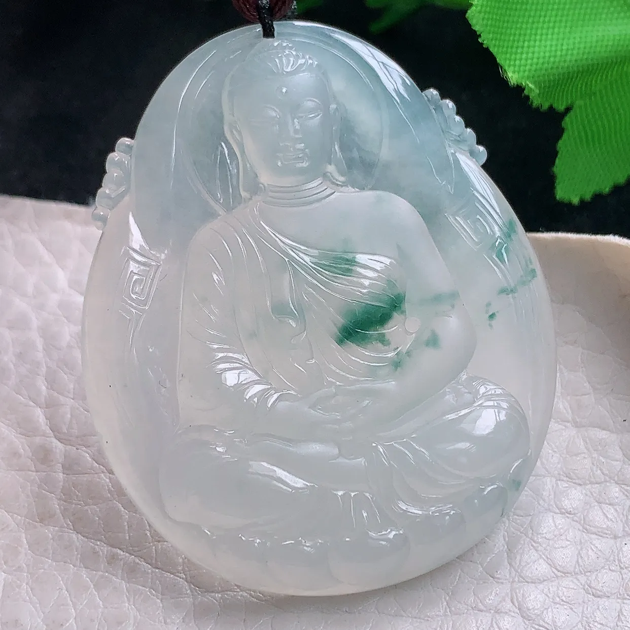 bg实拍50*41*6.7老坑天然翡翠冰飘花大日如来佛祖玉吊坠 玉挂件