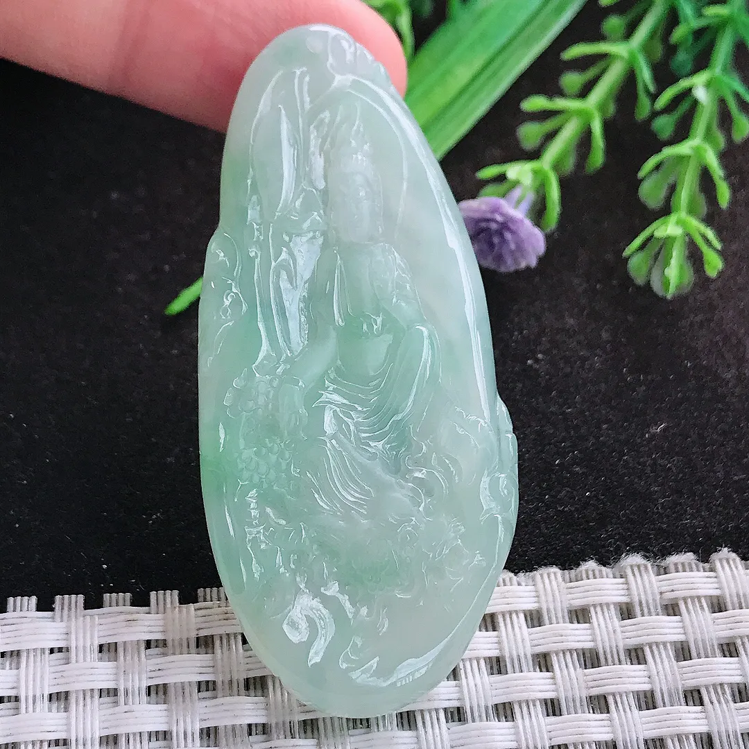 自然光59.8/27/5老坑冰胶水灵冰晴御龙观音挂件翡翠玉坠吊坠百搭