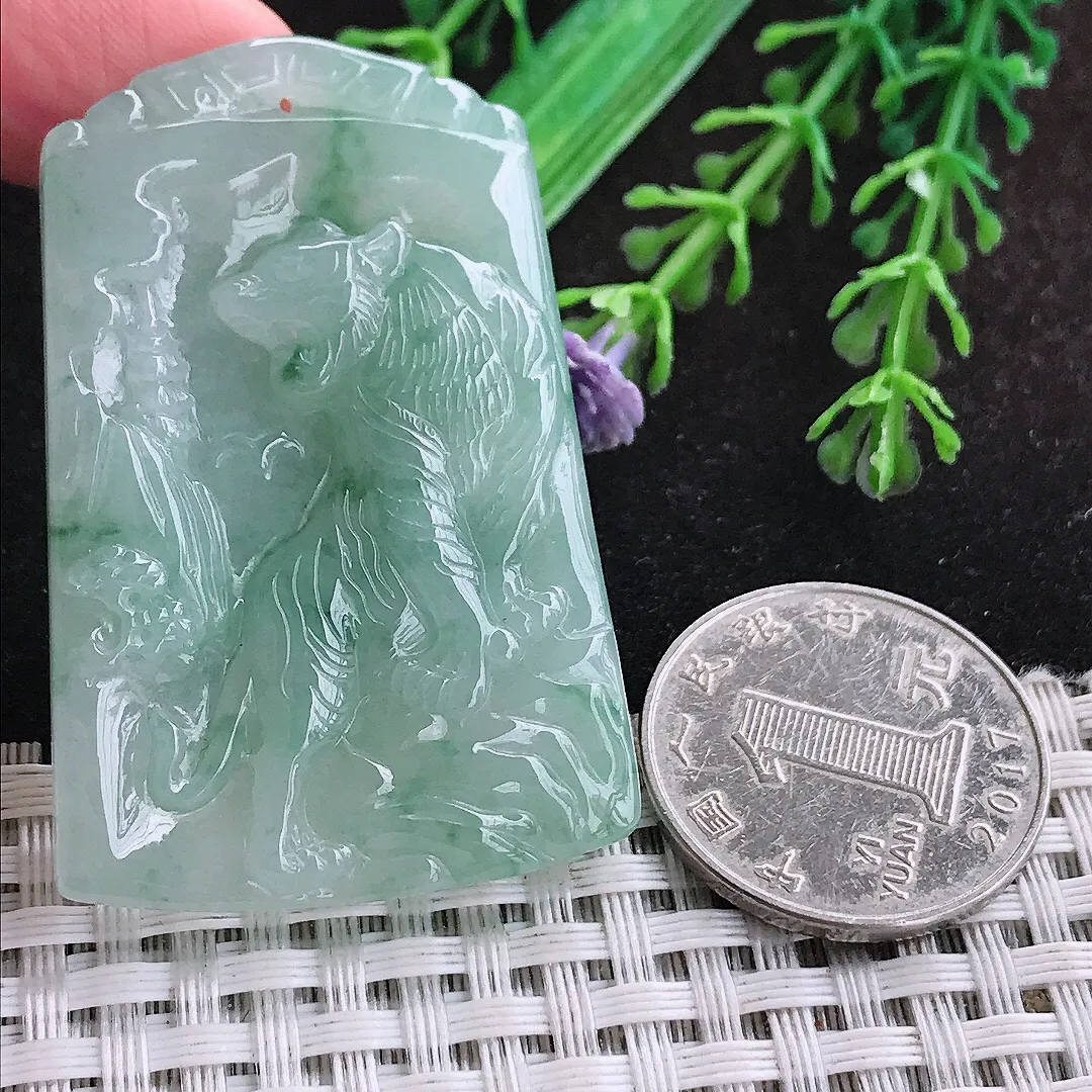 自然光50.3/33.5/5.8老坑冰润起胶飘花上山虎虎牌挂件翡翠玉坠吊坠百搭