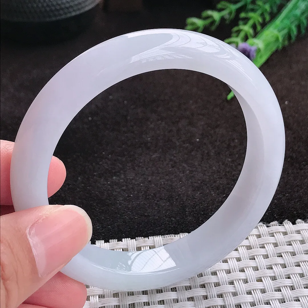 自然光58/12/8.3老坑冰润起胶冰纯浅紫色手镯翡翠玉镯子美人镯手环