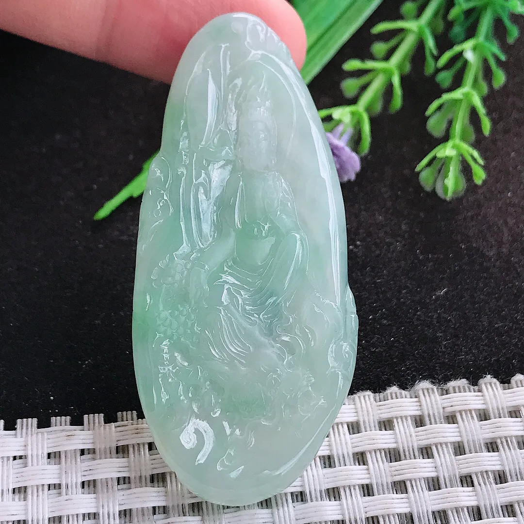 自然光59.8/27/5老坑冰胶水灵冰晴御龙观音挂件翡翠玉坠吊坠百搭