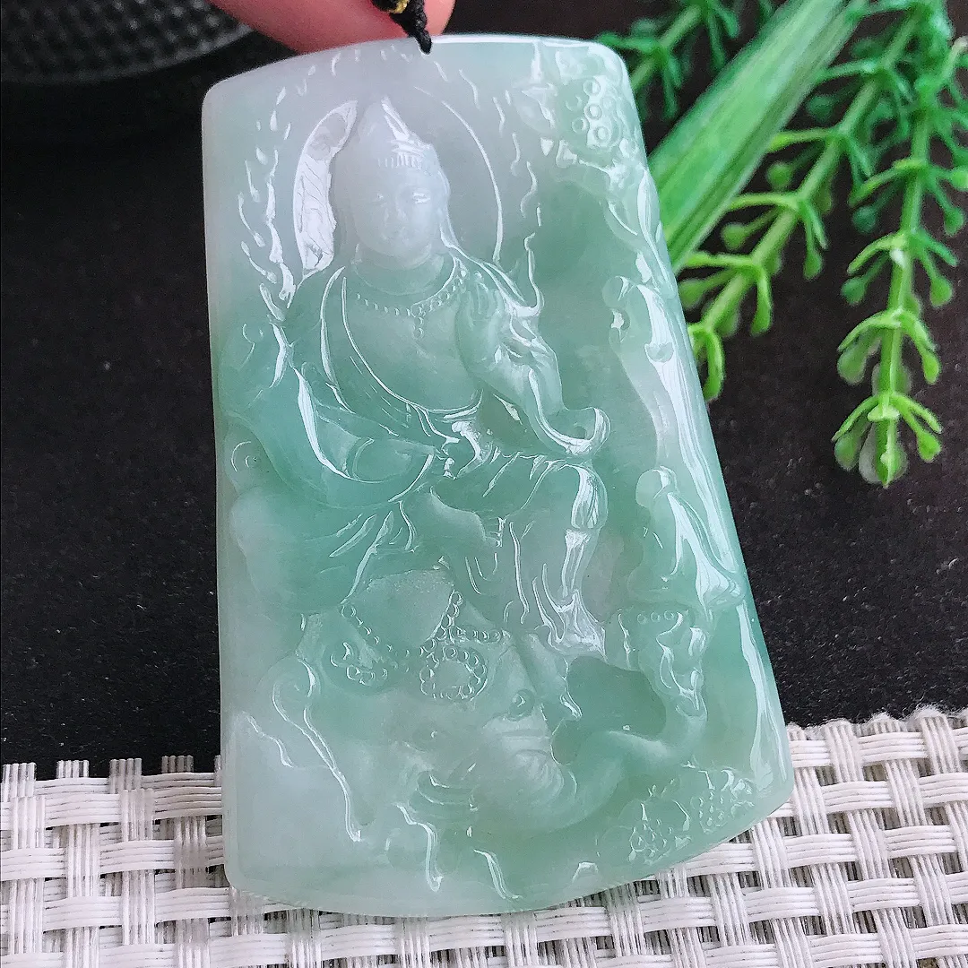 自然光69/44.8/5.3老坑秀气冰润飘花普贤菩萨挂件翡翠玉坠吊坠百搭