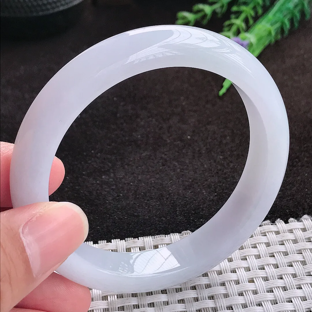 自然光58/12/8.3老坑冰润起胶冰纯浅紫色手镯翡翠玉镯子美人镯手环