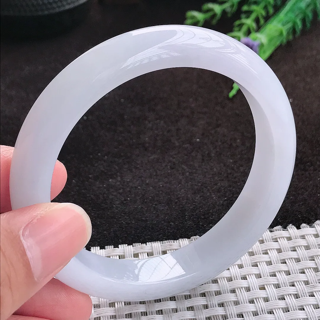 自然光58/12/8.3老坑冰润起胶冰纯浅紫色手镯翡翠玉镯子美人镯手环