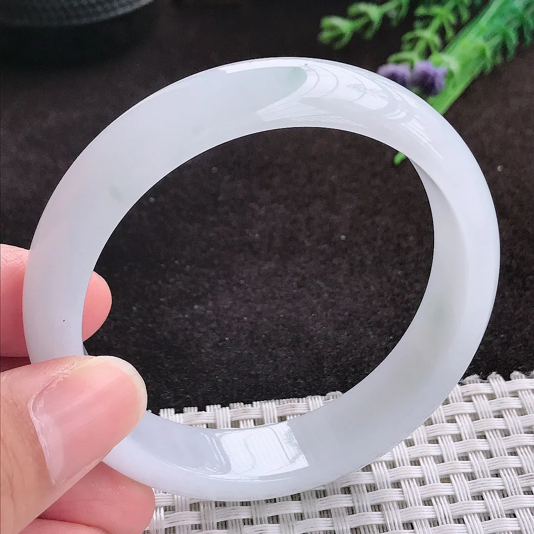 自然光57.5/14/7.4老坑秀气冰透起胶白月光手镯翡翠玉镯子美人镯手环