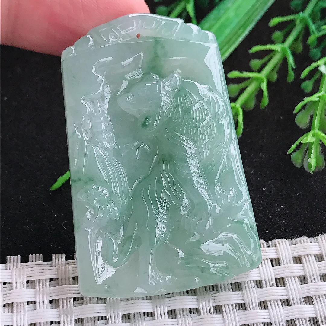 自然光50.3/33.5/5.8老坑冰润起胶飘花上山虎虎牌挂件翡翠玉坠吊坠百搭