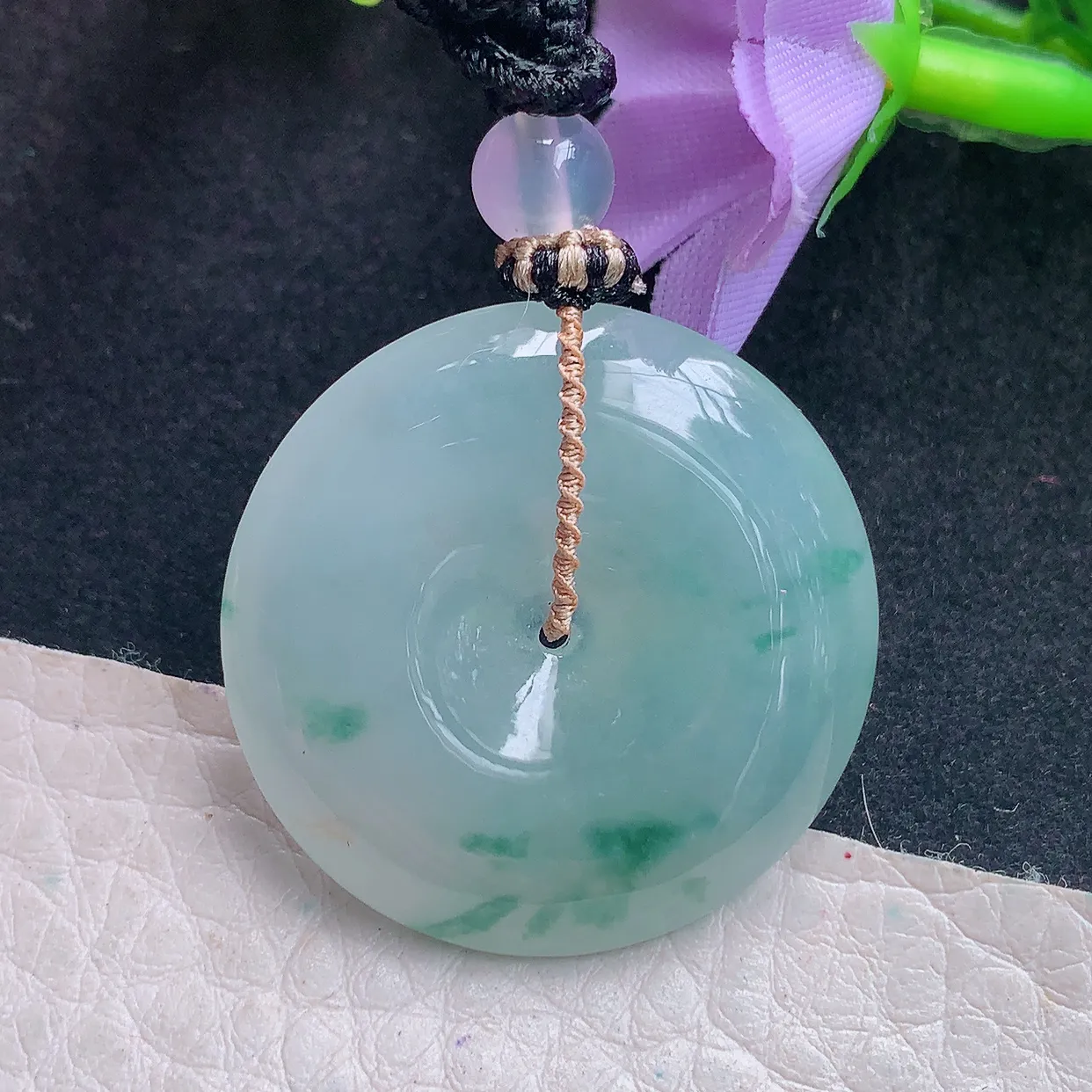 gp实拍29.6*6老坑天然翡翠冰飘花平安扣 玉扣玉挂件 玉吊坠
