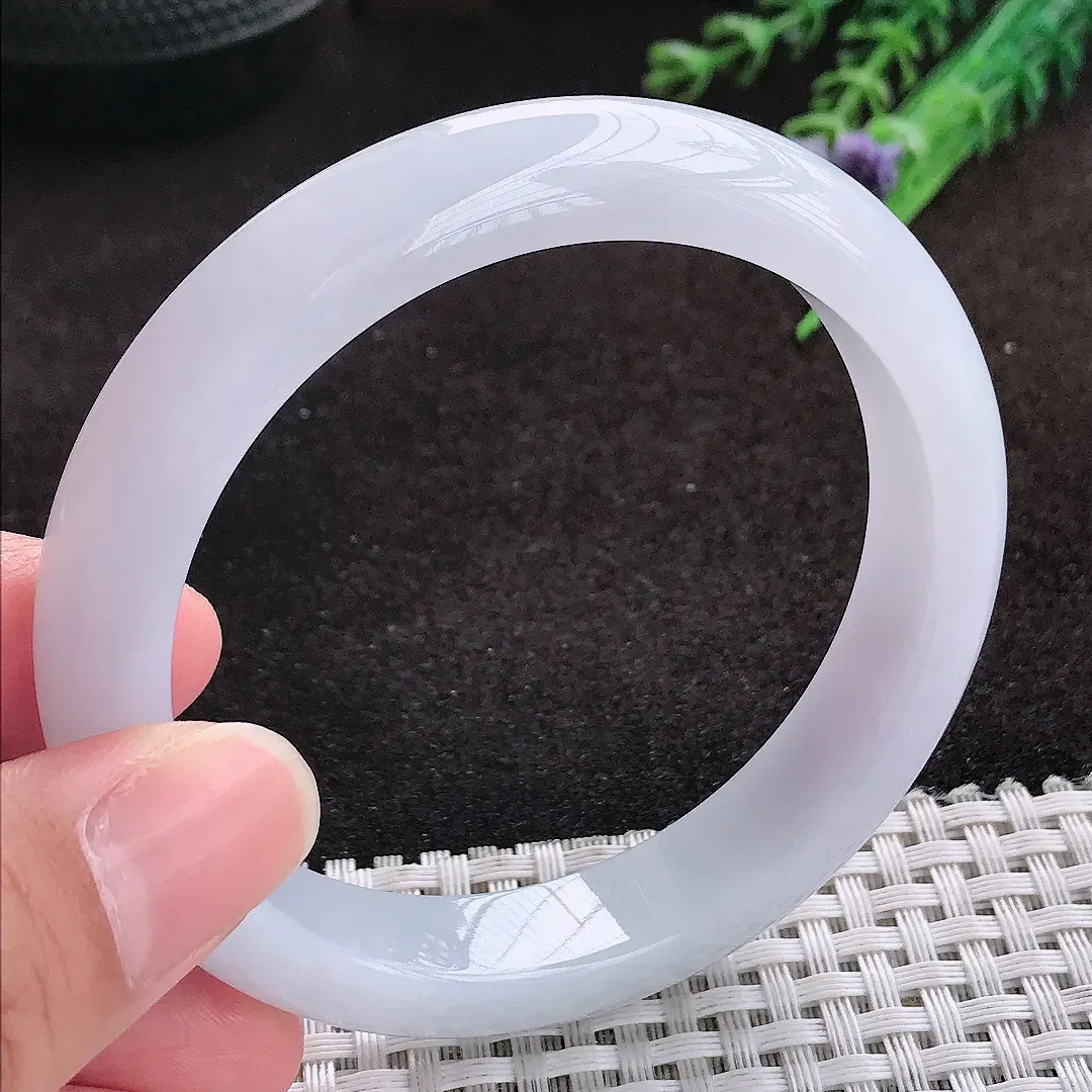 自然光58/12/8.3老坑冰润起胶冰纯浅紫色手镯翡翠玉镯子美人镯手环