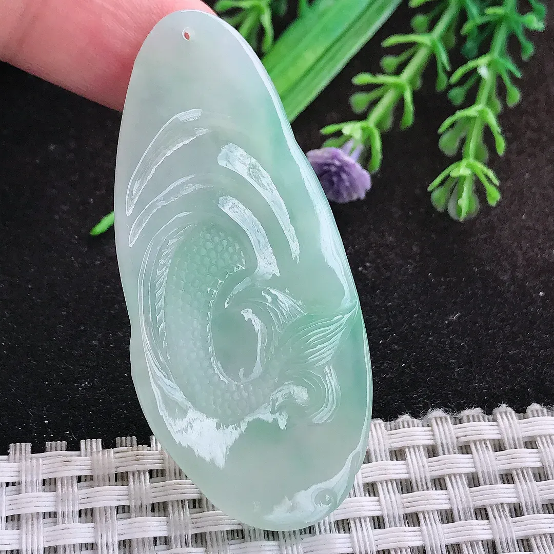 自然光59.8/27/5老坑冰胶水灵冰晴御龙观音挂件翡翠玉坠吊坠百搭