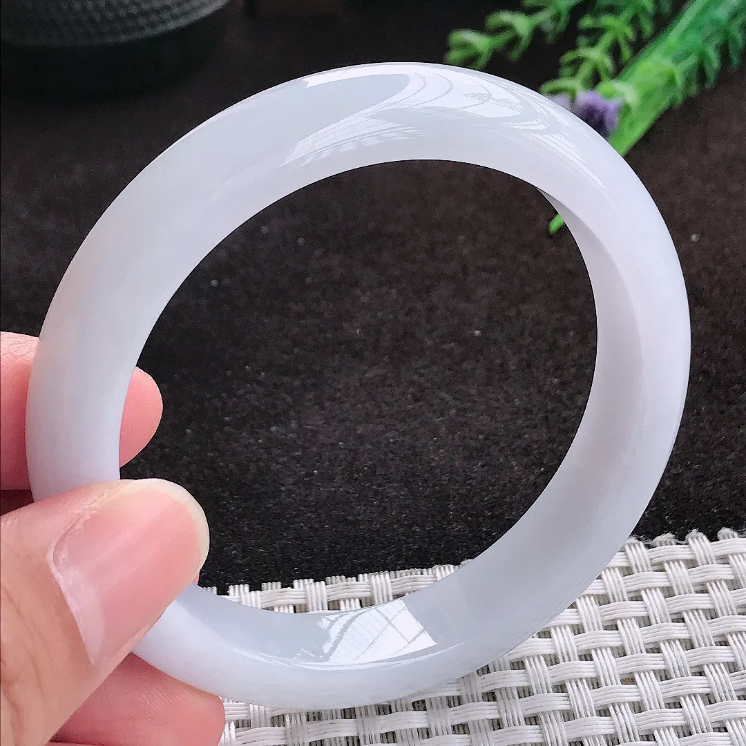 自然光58/12/8.3老坑冰润起胶冰纯浅紫色手镯翡翠玉镯子美人镯手环