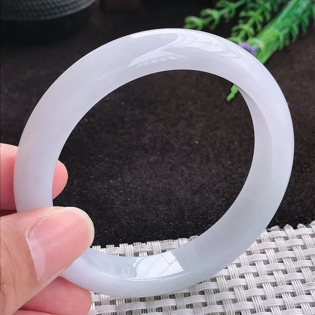 自然光58/12/8.3老坑冰润起胶冰纯浅紫色手镯翡翠玉镯子美人镯手环