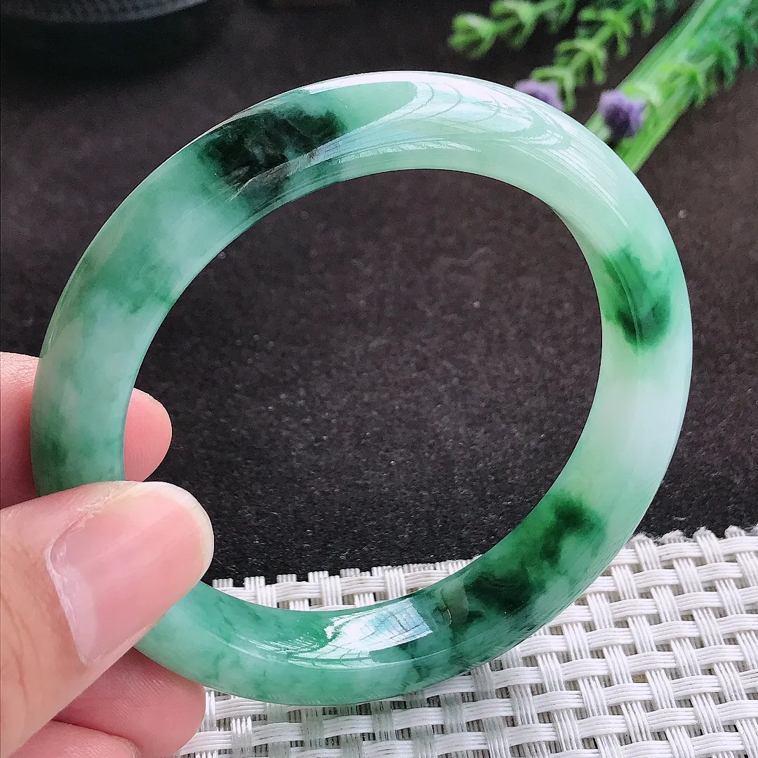 自然光56.5/11.8/8.8老坑冰润起胶飘花手镯翡翠玉镯子美人镯手环