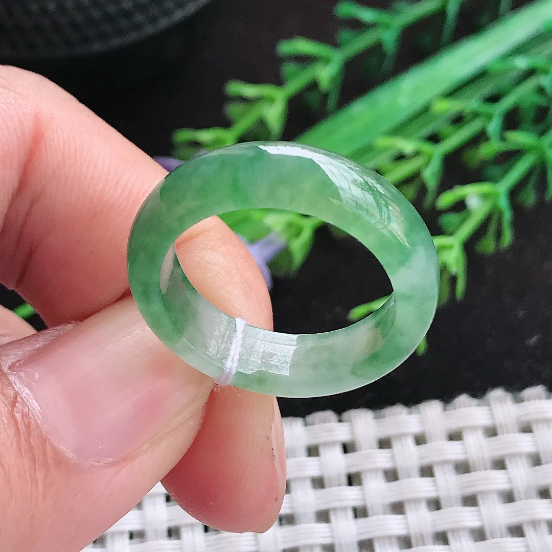 自然光18.3/6/3.6老坑冰润起胶飘花指环戒指翡翠玉