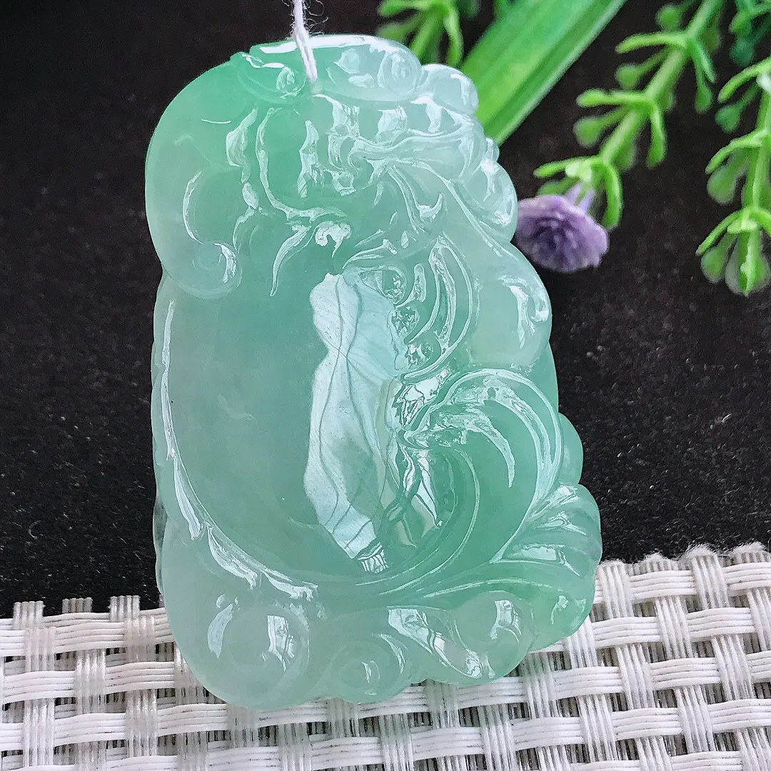 自然光54/37/9.8老坑冰胶果冻冰甜绿鱼化龙挂件翡翠玉坠吊坠百搭