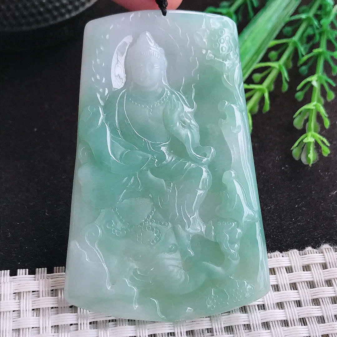 自然光69/44.8/5.3老坑秀气冰润飘花普贤菩萨挂件翡翠玉坠吊坠百搭