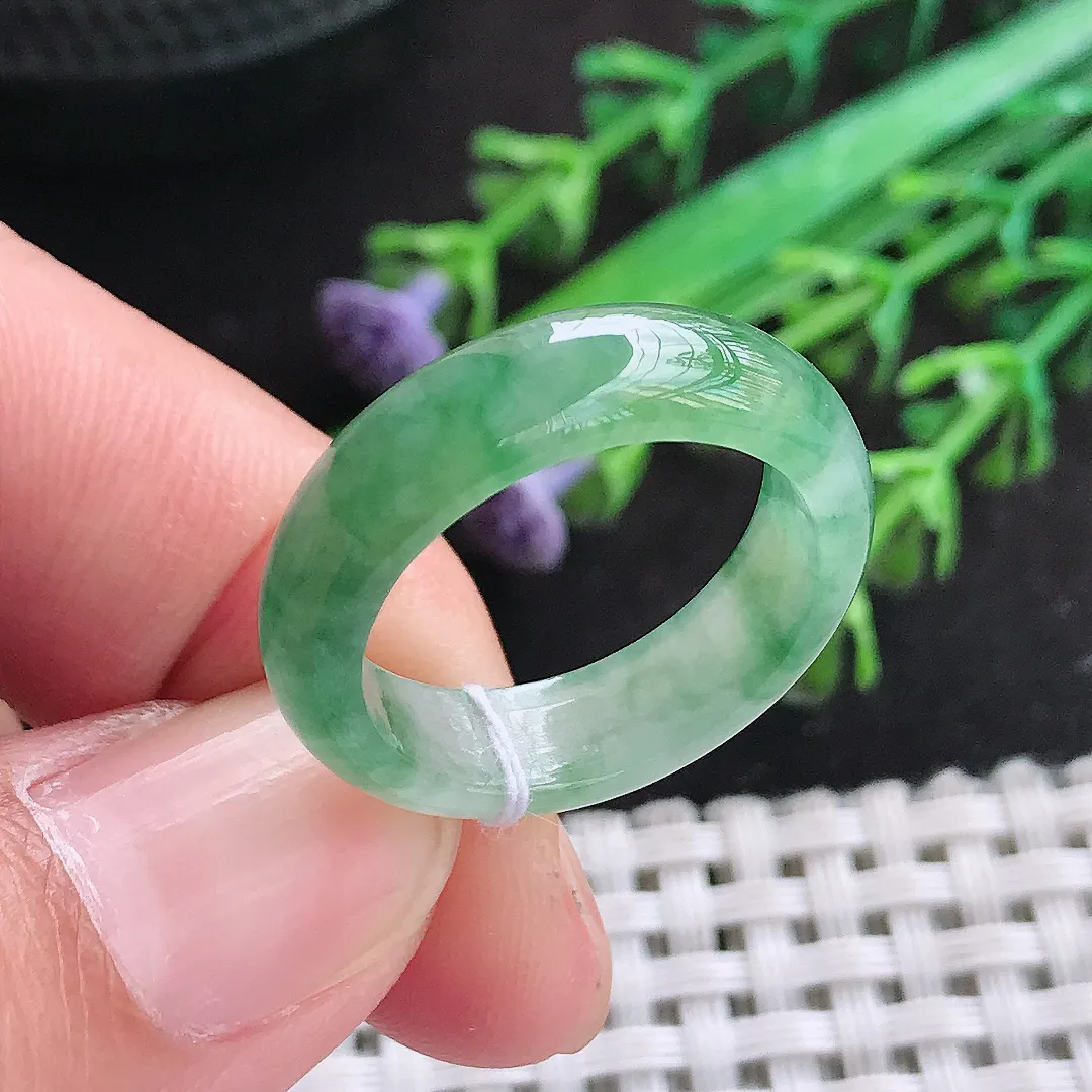 自然光18.3/6/3.6老坑冰润起胶飘花指环戒指翡翠玉
