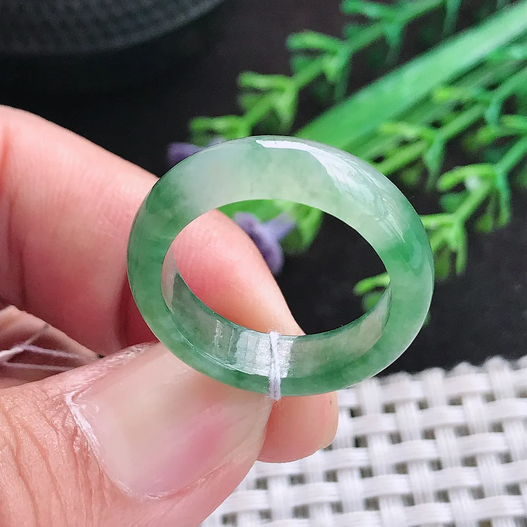 自然光18.3/6/3.6老坑冰润起胶飘花指环戒指翡翠玉
