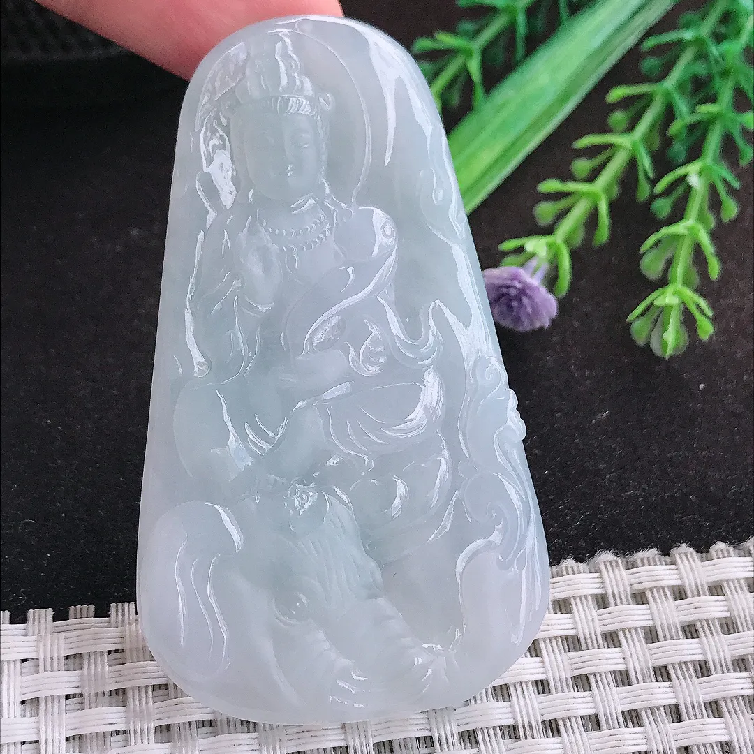 自然光68.4/39.8/6老坑秀气冰胶月光白普贤菩萨挂件翡翠玉坠吊坠百搭