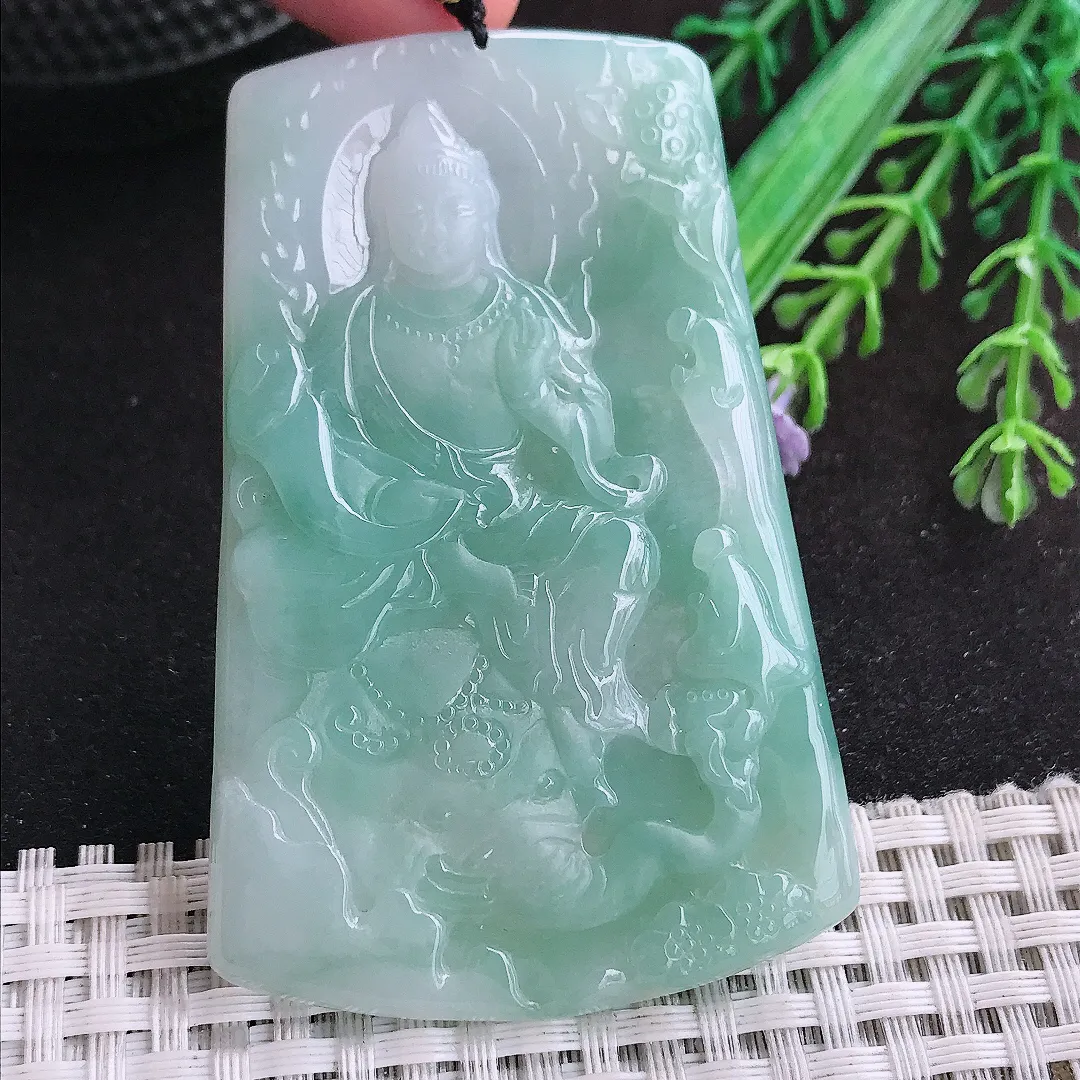 自然光69/44.8/5.3老坑秀气冰润飘花普贤菩萨挂件翡翠玉坠吊坠百搭