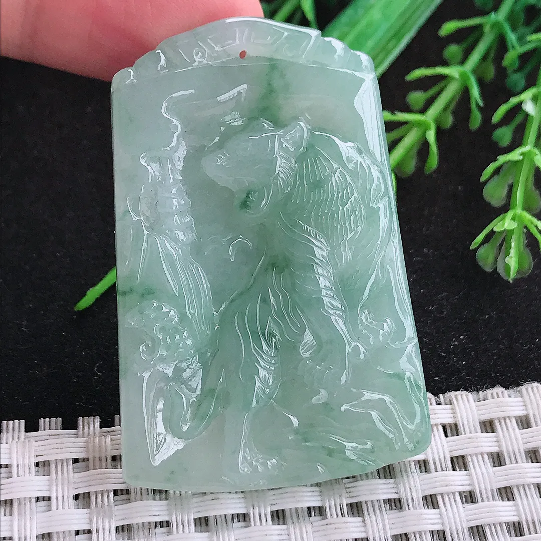 自然光50.3/33.5/5.8老坑冰润起胶飘花上山虎虎牌挂件翡翠玉坠吊坠百搭
