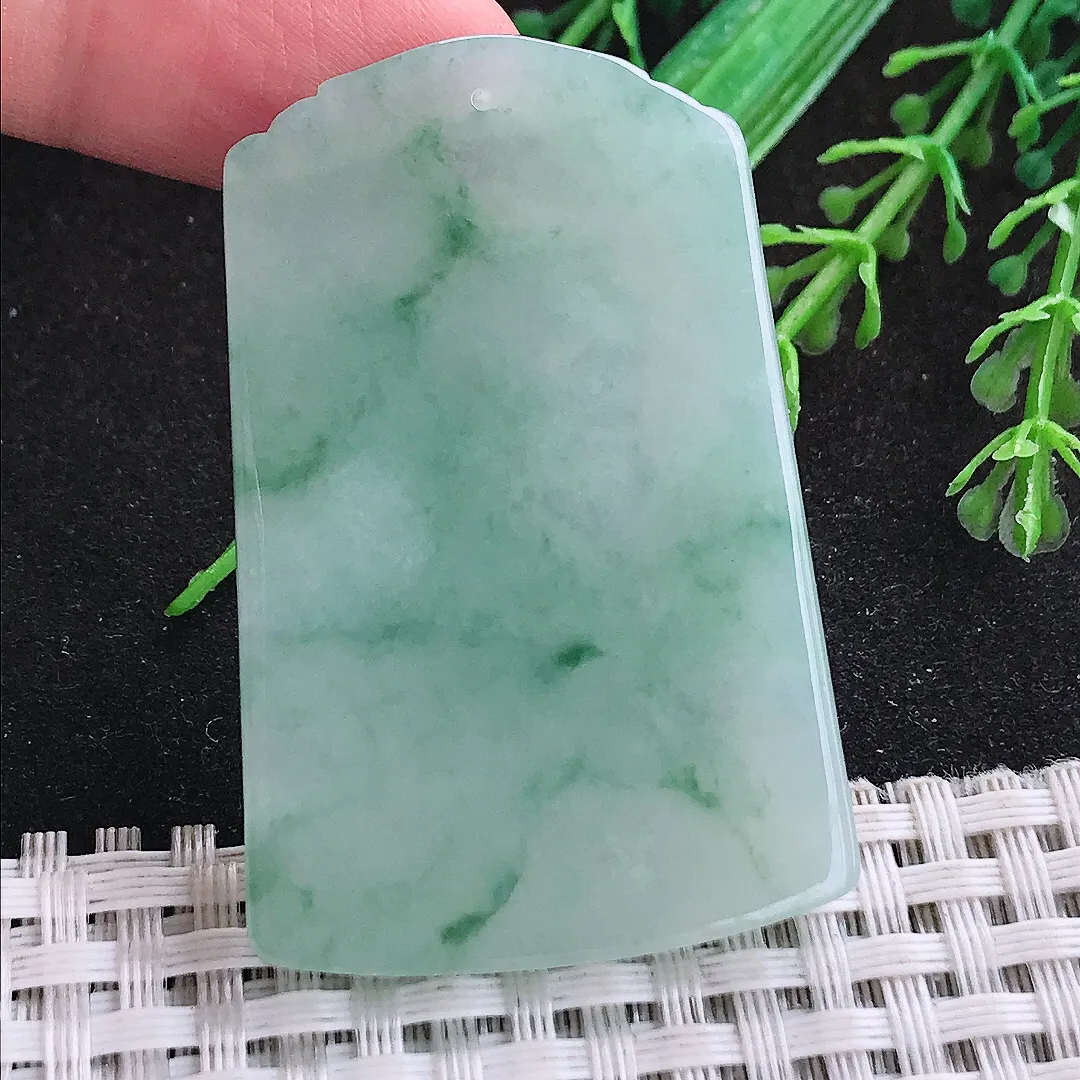 自然光50.3/33.5/5.8老坑冰润起胶飘花上山虎虎牌挂件翡翠玉坠吊坠百搭