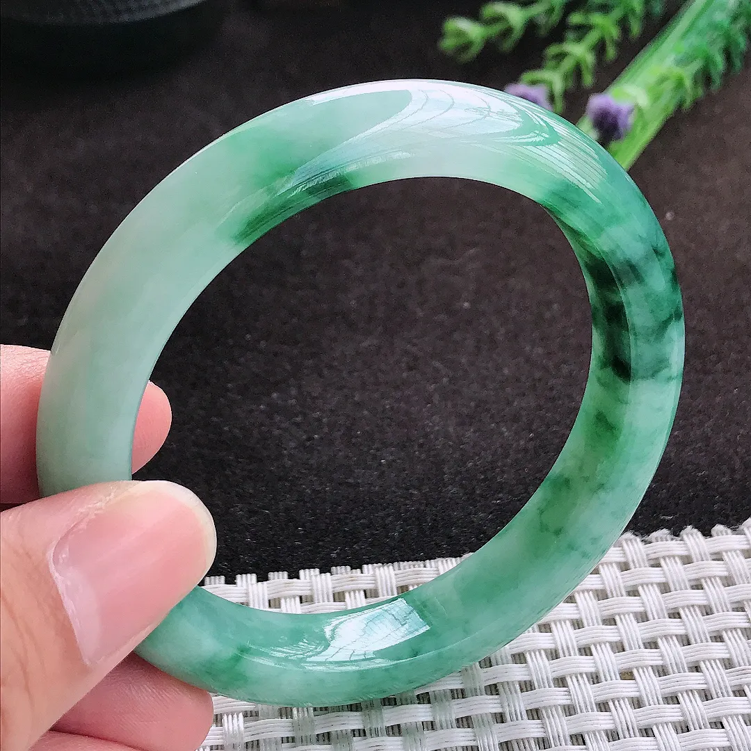 自然光56.5/11.8/8.8老坑冰润起胶飘花手镯翡翠玉镯子美人镯手环