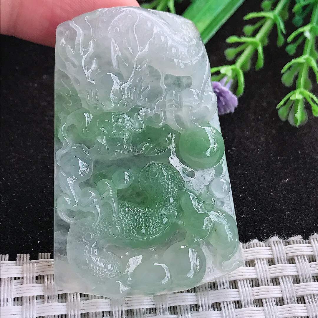 自然光55.6/36/7.3老坑冰胶果冻飘花龙牌挂件翡翠玉坠吊坠百搭