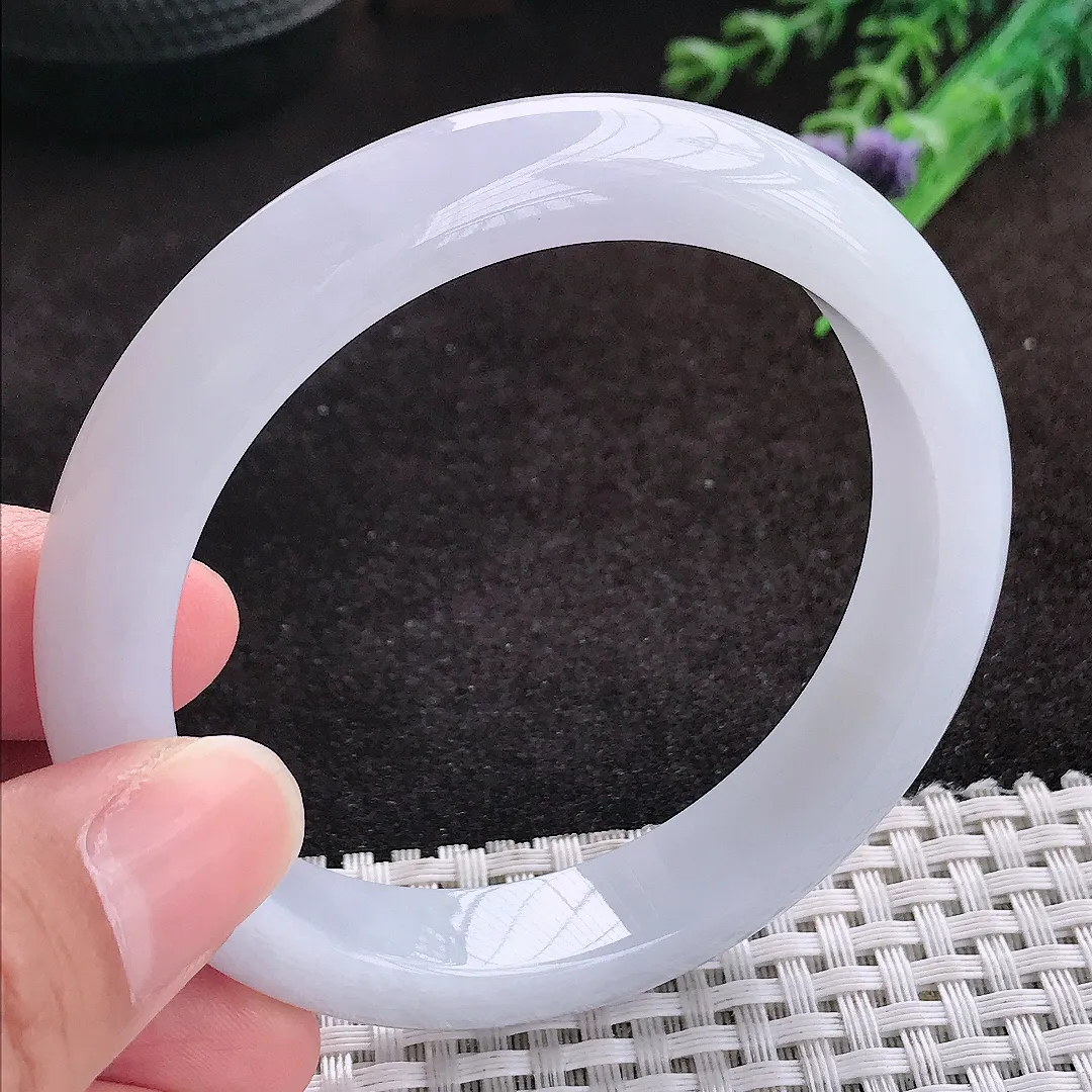 自然光58/12/8.3老坑冰润起胶冰纯浅紫色手镯翡翠玉镯子美人镯手环