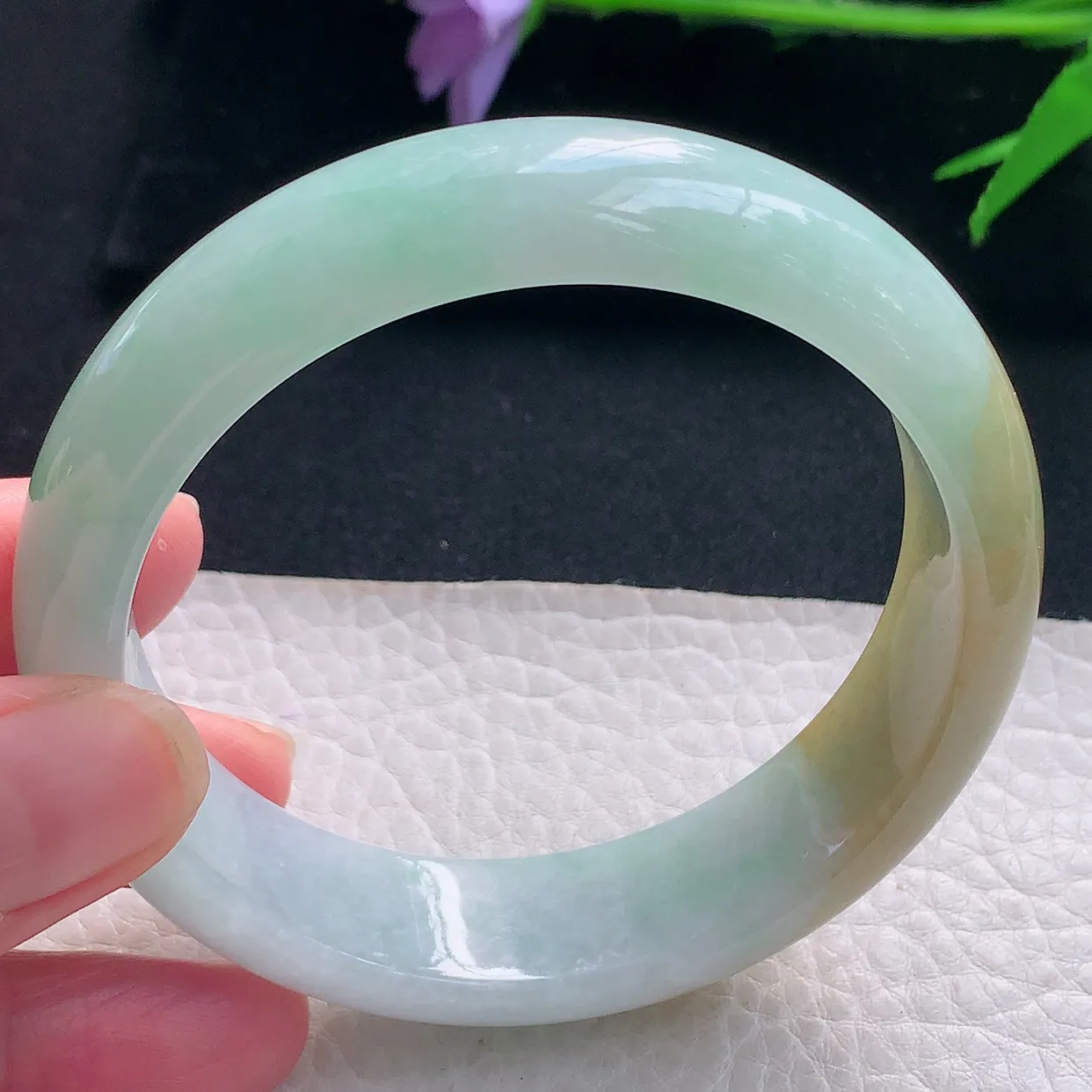 z大圈口60*16.3*8.3轮胎镯 老坑天然翡翠黄加绿宽边玉手镯 珠宝玉手环