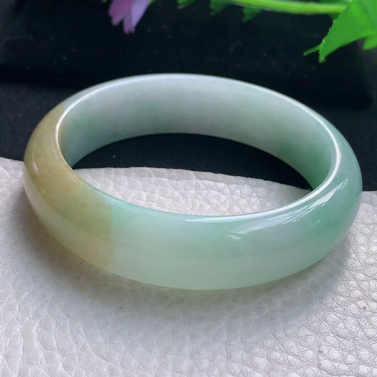 z大圈口60*16.3*8.3轮胎镯 老坑天然翡翠黄加绿宽边玉手镯 珠宝玉手环