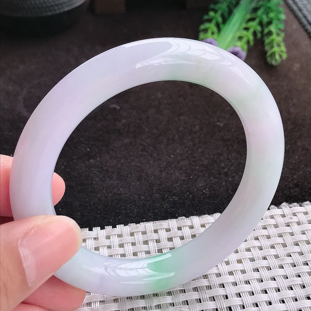 自然光57.8/10.4老坑冰润水灵紫罗兰圆条手镯翡翠玉镯手环