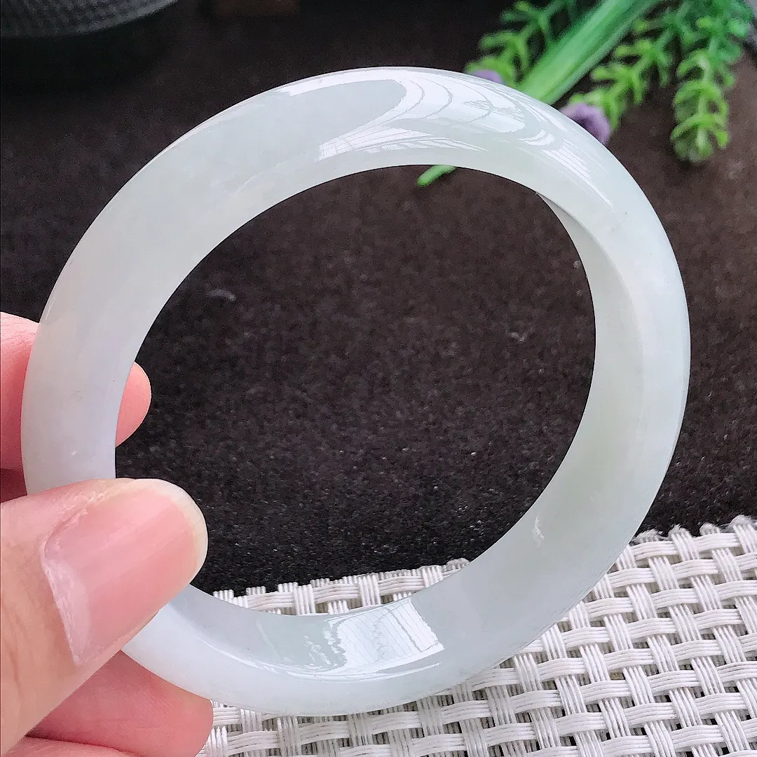 自然光58/13.5/8.3老坑冰胶果冻冰纯白月光手镯宽边翡翠玉镯手环