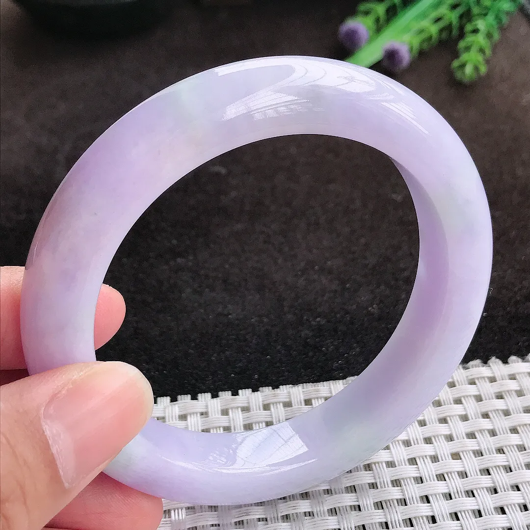 自然光58.5/12.3/9.8老坑精美油润紫罗兰手镯宽边翡翠玉镯手环