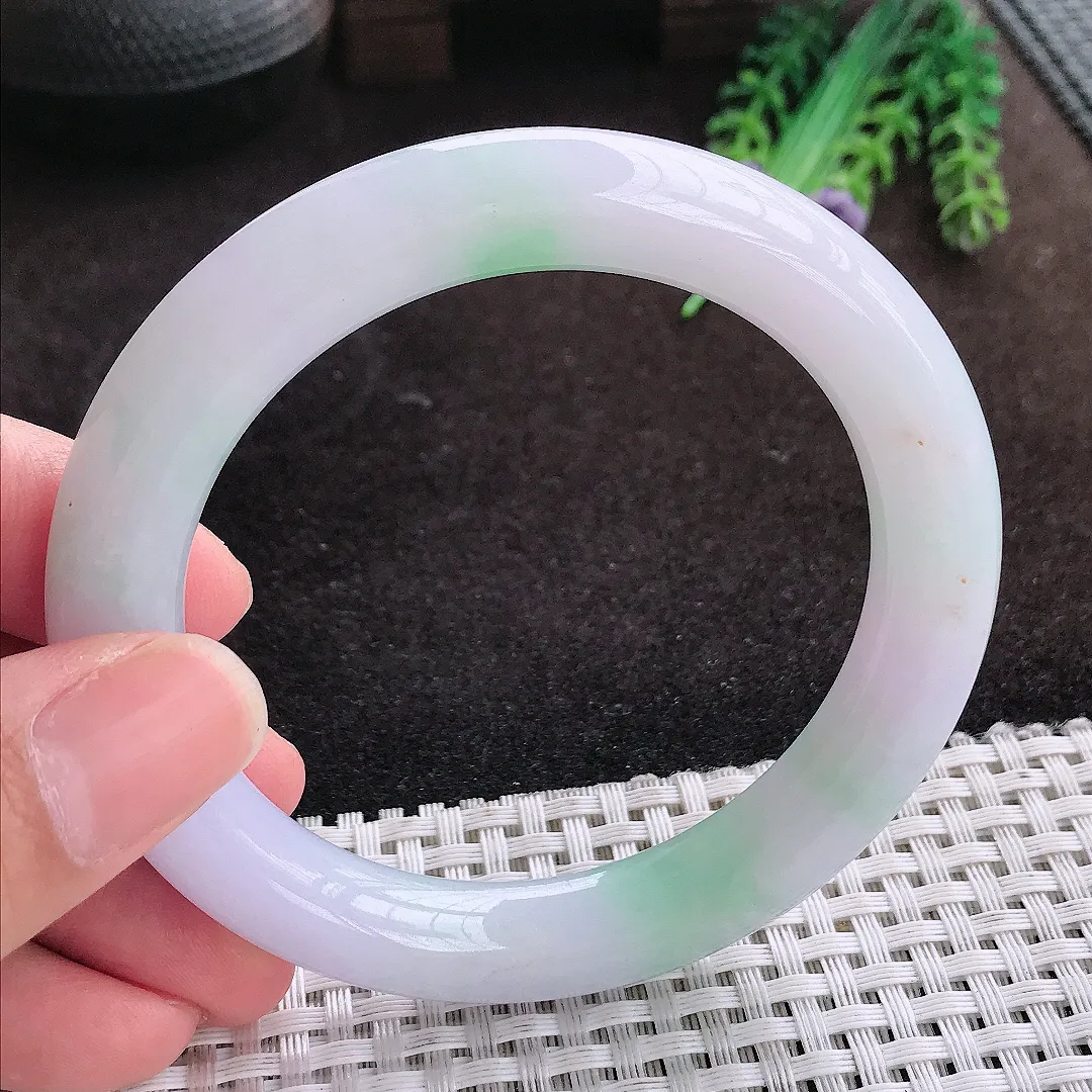 自然光57.8/10.4老坑冰润水灵紫罗兰圆条手镯翡翠玉镯手环