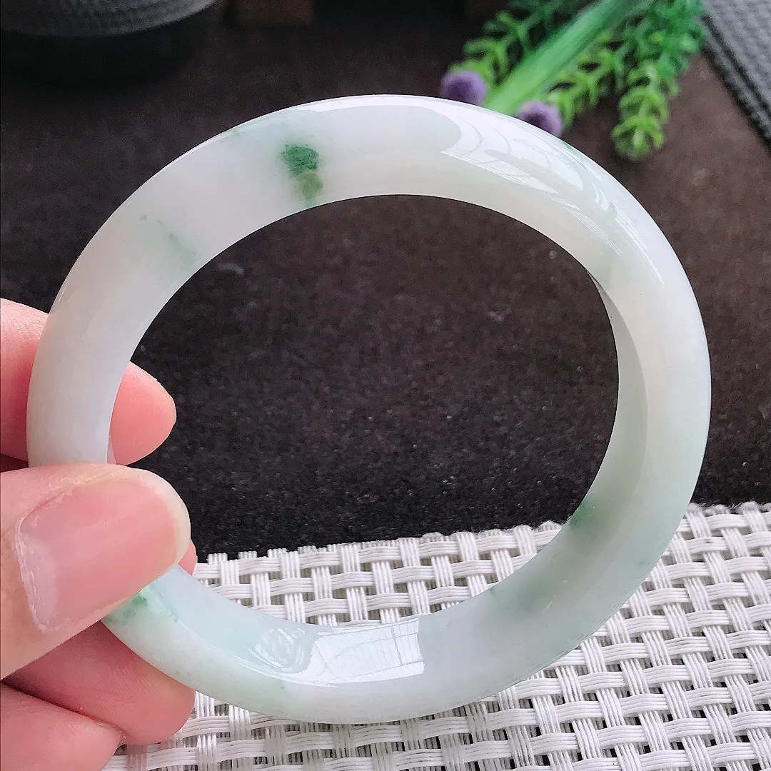 自然光58.8/12.1/8.8老坑秀气冰润飘花手镯宽边翡翠玉镯手环