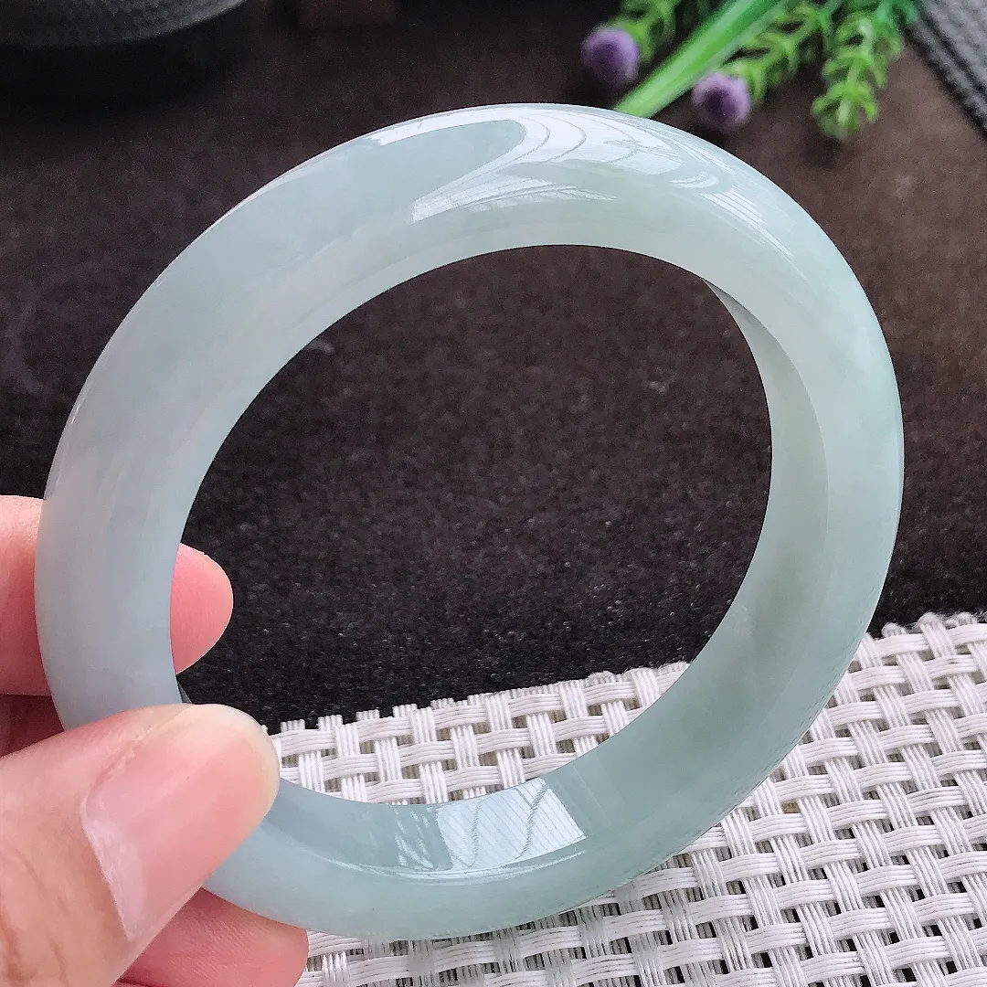 自然光59/12.4/9.5老坑冰润起胶天空蓝手镯宽边翡翠玉镯手环